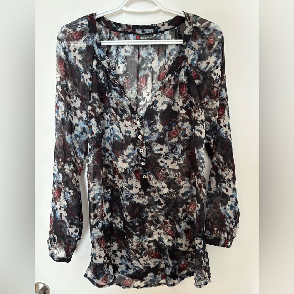 German brand Street One Sheer Floral Print Blouse size Large